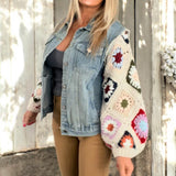 Crochet Sleeve Denim Jacket