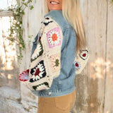 Crochet Sleeve Denim Jacket