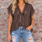 Holiday Social Lace Top Mocha