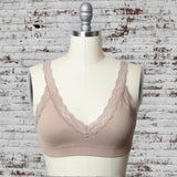 Lace Trim Padded Bralette Mocha