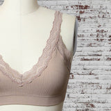 Lace Trim Padded Bralette Mocha