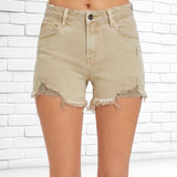 Mid Rise Distressed Denim Shorts SAND