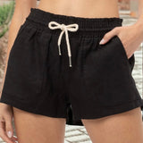 Cozy Up Drawstring Shorts BLACK