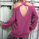 Cold Shoulder Cut Out Sweater FUCHSIA