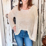 Beige Open Knit Cropped Sweater