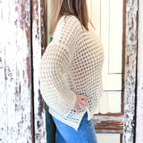 Beige Open Knit Cropped Sweater