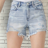 High Rise Star Print Denim Shorts