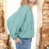 Sweet Spring Eyelet Lace Top TEAL