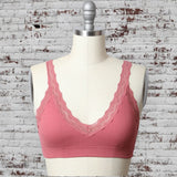 Lace Trim Padded Bralette Mauve
