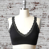 Lace Trim Padded Bralette Black