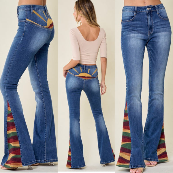 Flare Embroidered Sunrise Jeans