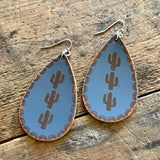 Leather Cactus Drop Earrings Navy