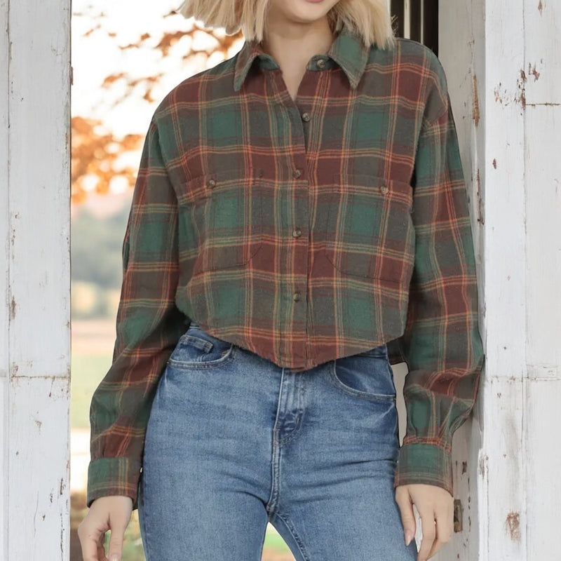 Whiskey Pines Cropped Flannel