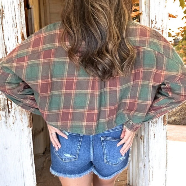 Whiskey Pines Cropped Flannel