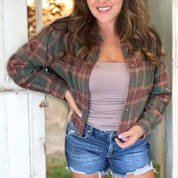 Whiskey Pines Cropped Flannel