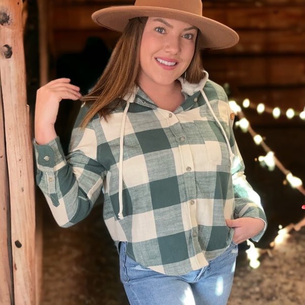 Buffalo Plaid Flannel Hoodie GREEN