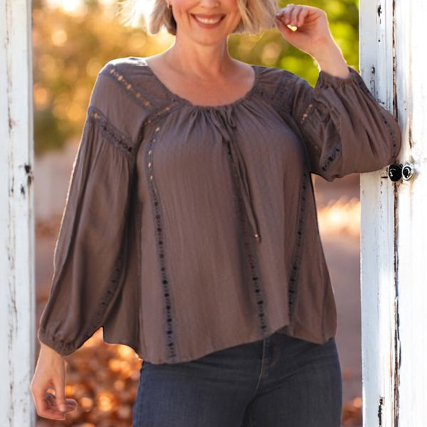 Vintage Gray Boho Blouse