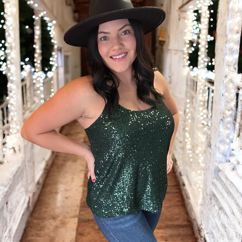 Holiday Glam Sequin Tank FOREST