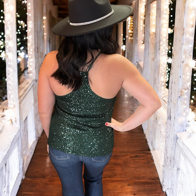 Holiday Glam Sequin Tank FOREST