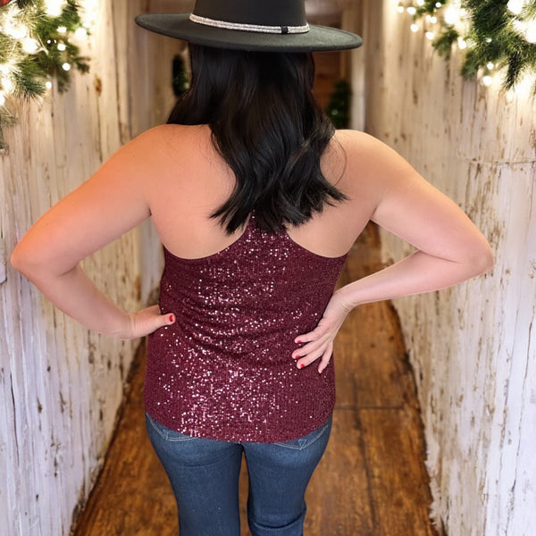 Holiday Glam Sequin Tank BERRY