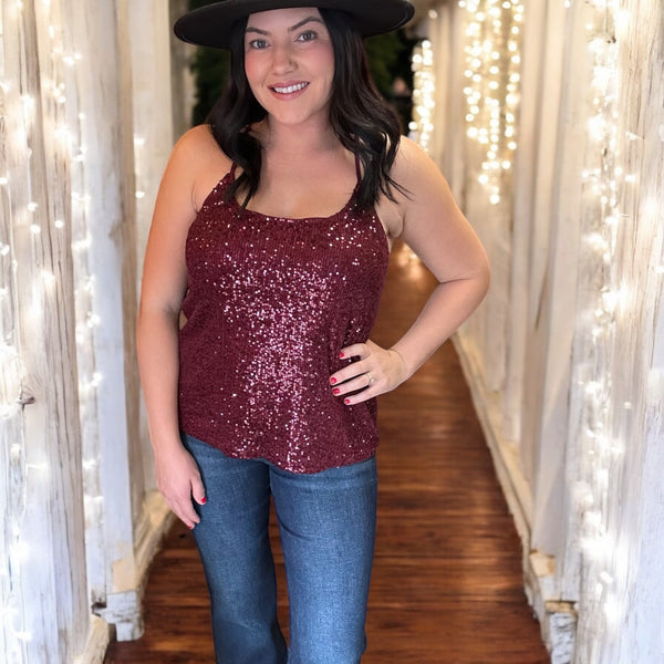 Holiday Glam Sequin Tank BERRY