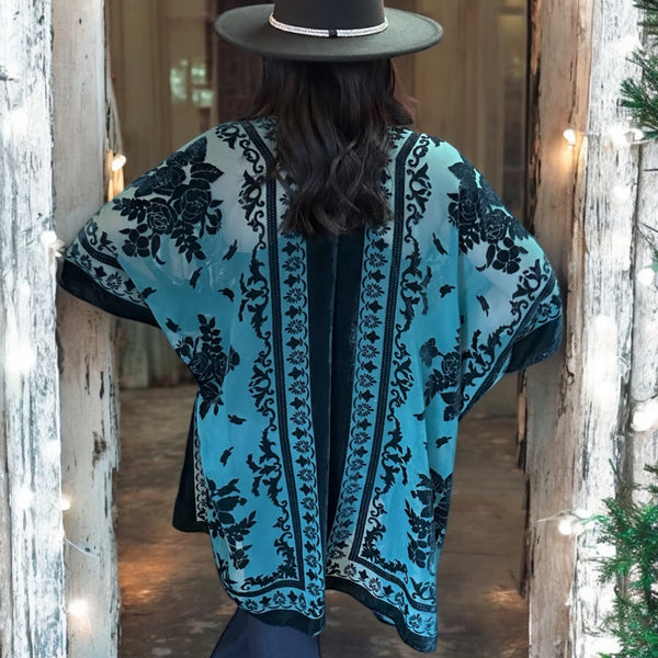 Emerald Velvet Floral Kimono ONE SIZE