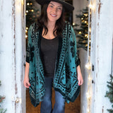 Emerald Velvet Floral Kimono ONE SIZE