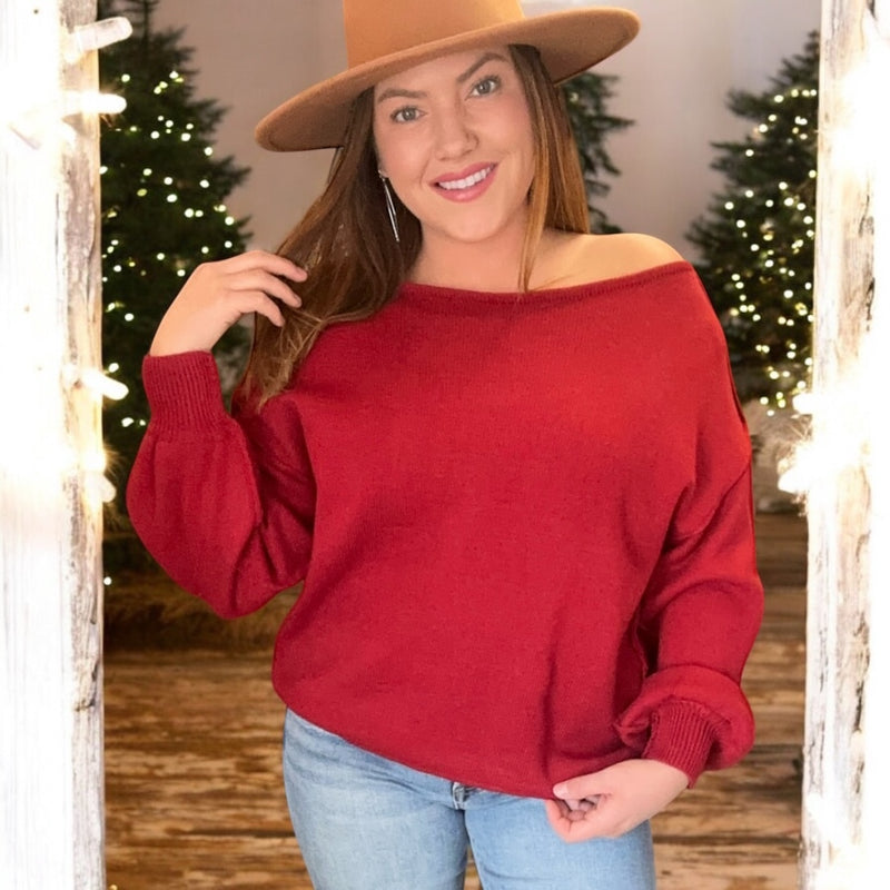 Off Shoulder Sweater RED