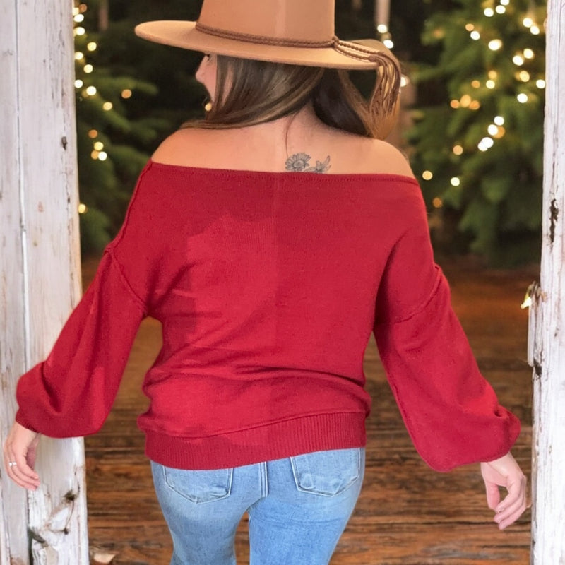 Off Shoulder Sweater RED