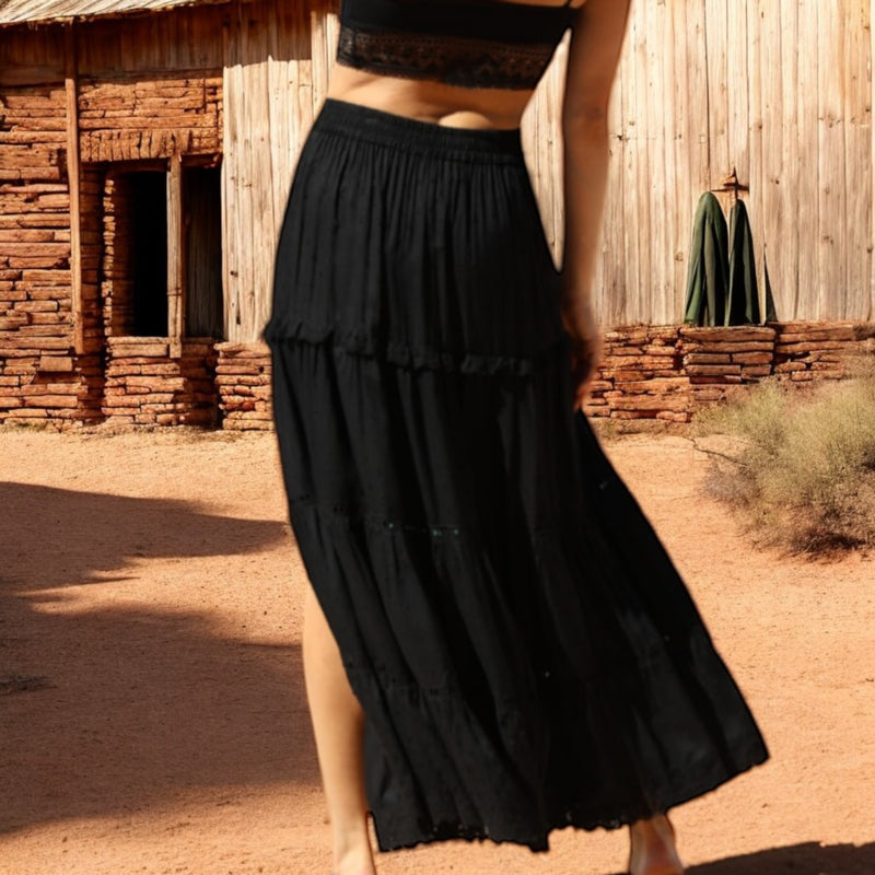 Eyelet Lace Maxi Skirt BLACK