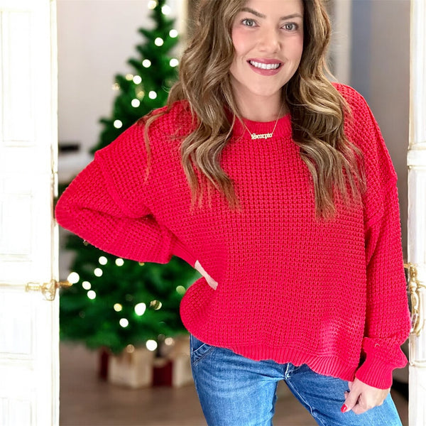 Holly Ridge Waffle Knit RED