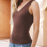 Double Layer V Neck Tank BROWN