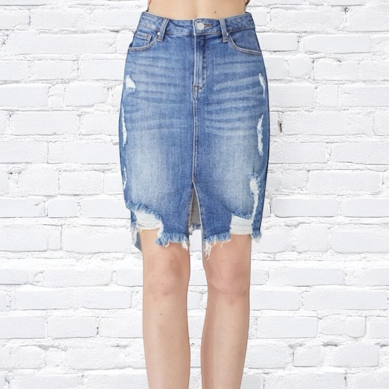 Distressed Denim Skirt
