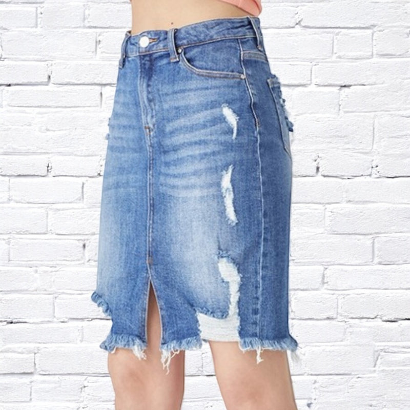 Distressed Denim Skirt