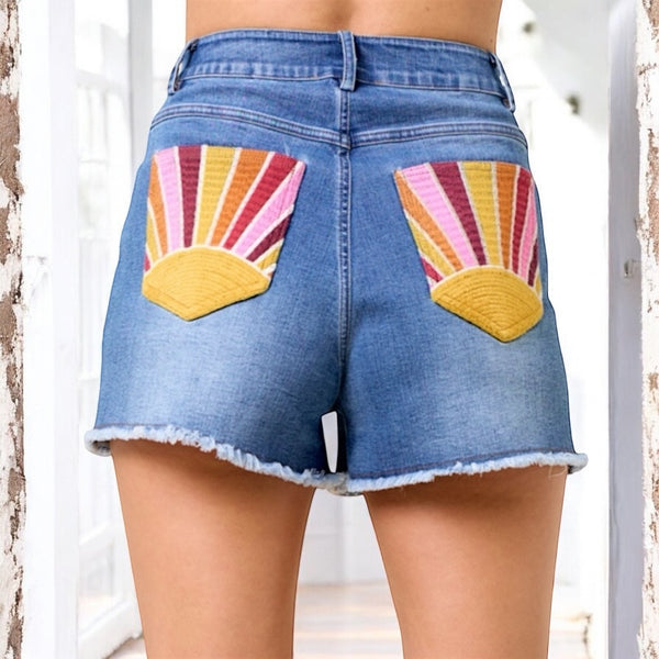 Sunburst Denim Shorts