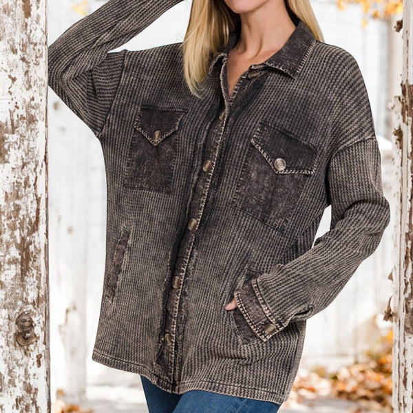 Charcoal Button Up Thermal Shacket