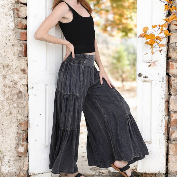 Mineral Washed Flowy Flares CHARCOAL