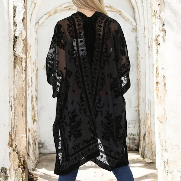 Black Velvet Floral Kimono ONE SIZE