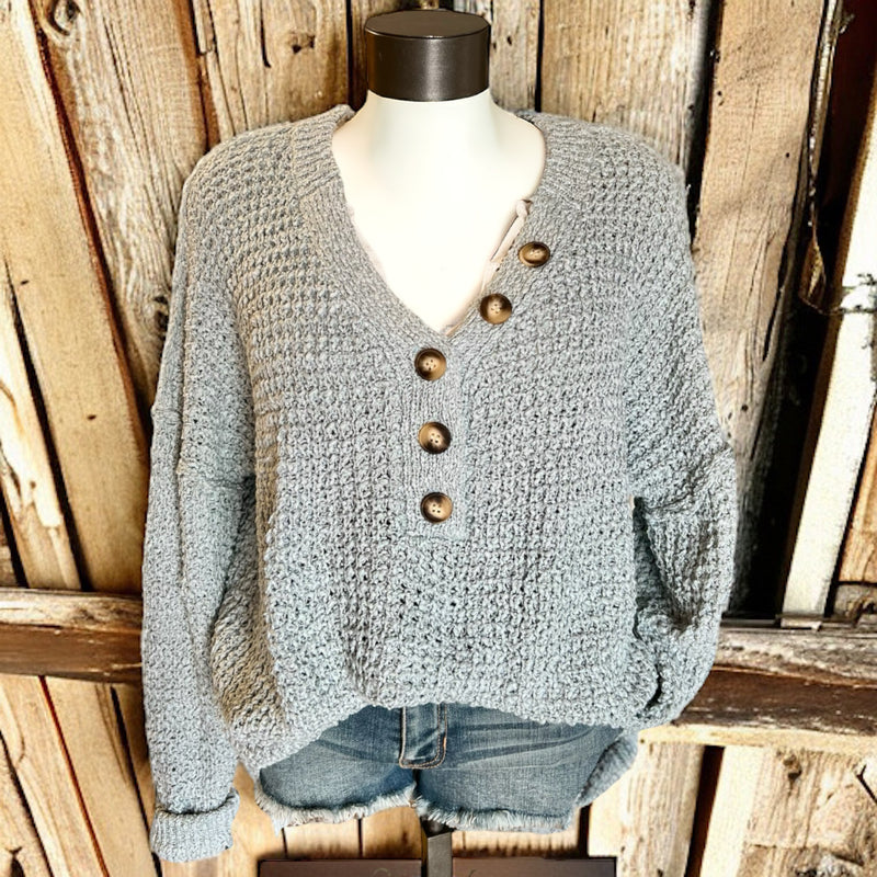 All I Want Button Front Sweater BLUE