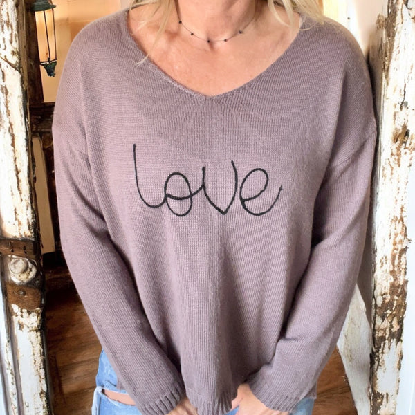 Embroidered LOVE Sweater TAUPE