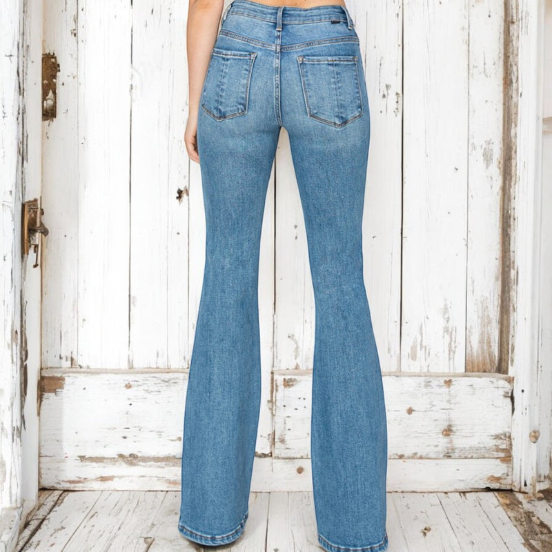 Mid Rise Basic Flare Jeans MED WASH