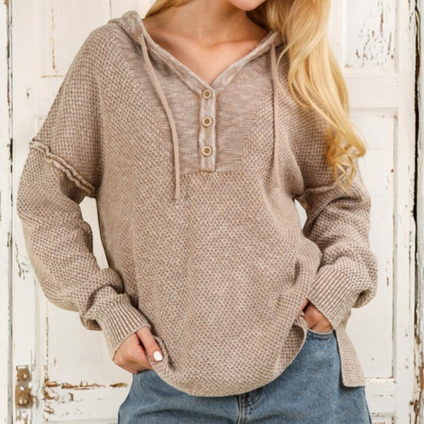 Cozy Henley Hoodie BEIGE