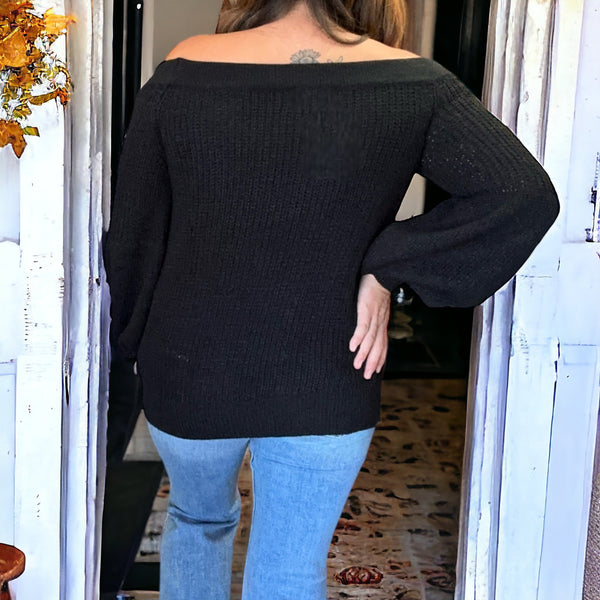 Come With Me Off Shoulder Sweater BLACK