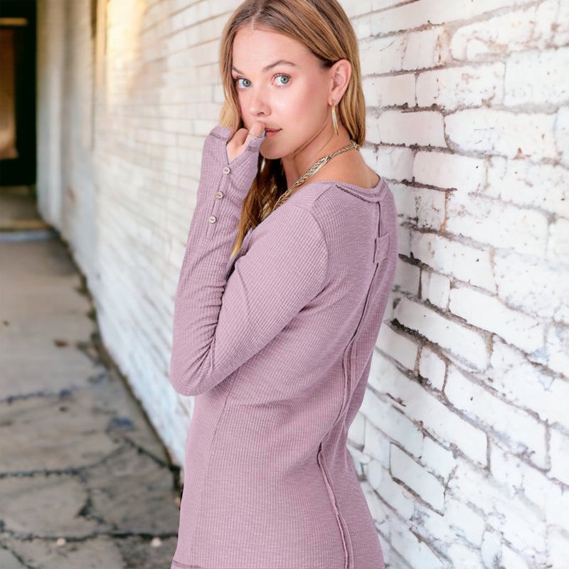 Maya Button Front Henley LILAC