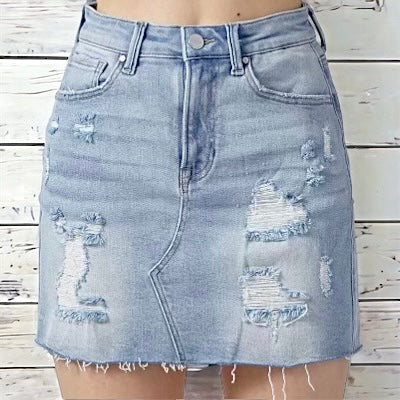 Havana Distressed Denim Skirt LIGHT