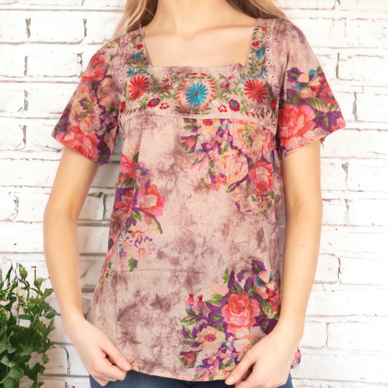 Embroidered Floral Boho Top