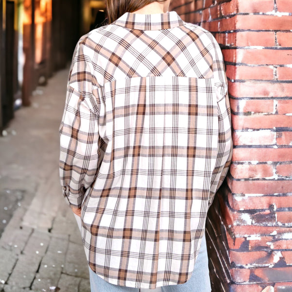 Lightweight Plaid Button Up Ivory