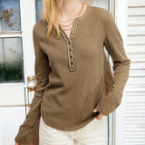 Button Front Waffle Henley Olive