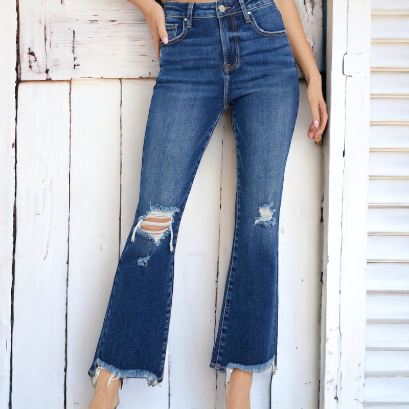 Distressed Cropped Jeans DARK