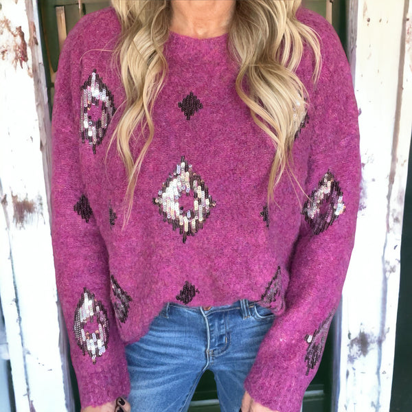 Magenta Sequin Sweater